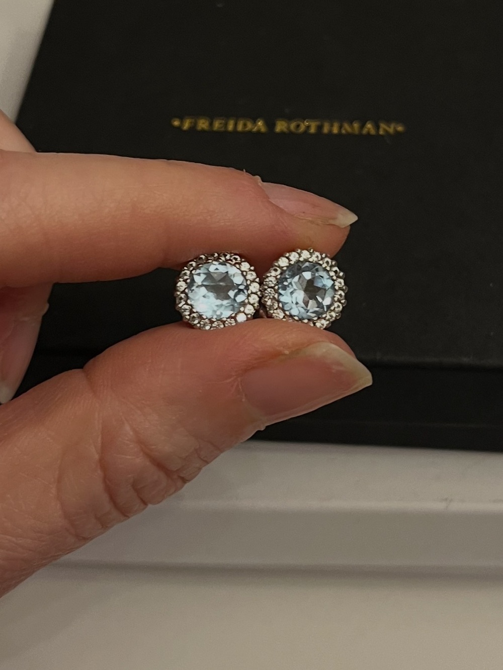 Freida Rothman Light Blue Halo Topaz Earrings
